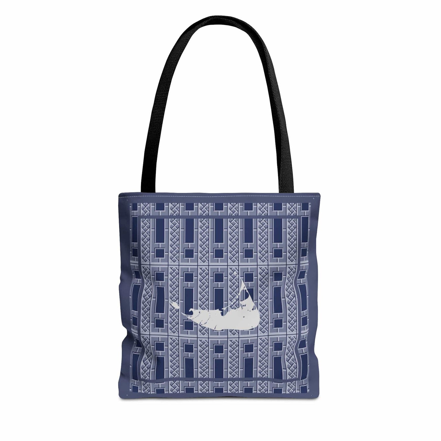 Nantucket Light Gray on Blue Lattice Tote Bag