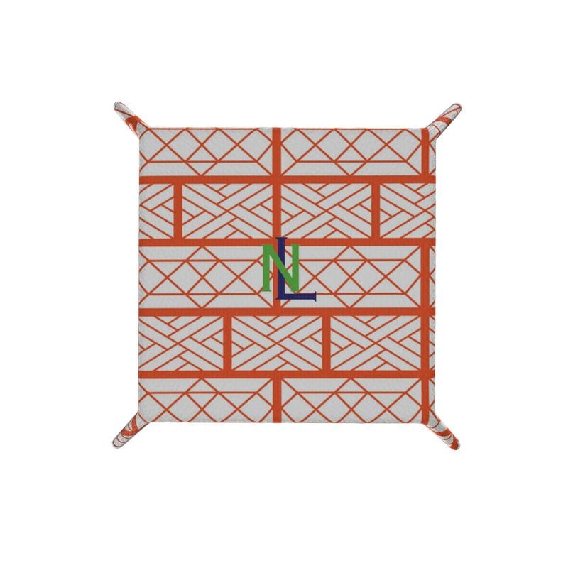 Nantucket Leather Valet/Trinket Tray in Blue and Orange
