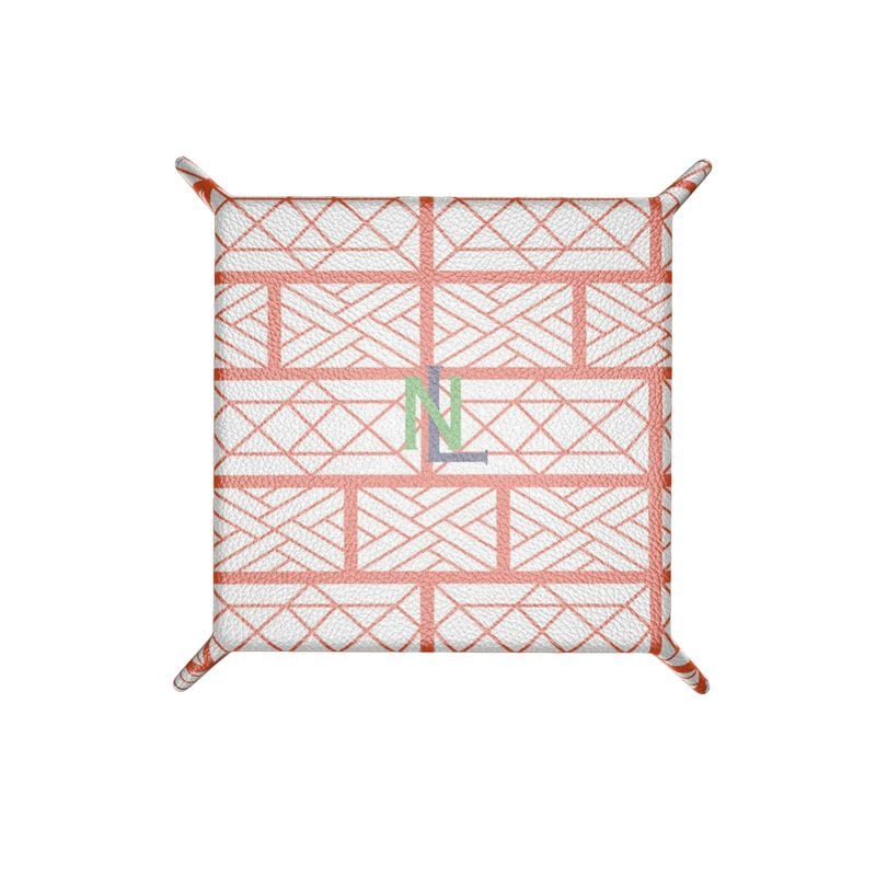 Nantucket Leather Valet/Trinket Tray in Blue and Orange