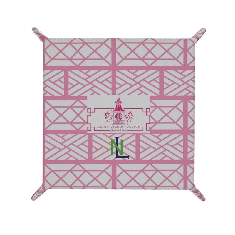 Nantucket Leather Valet/Trinket Tray in Pink and Blue