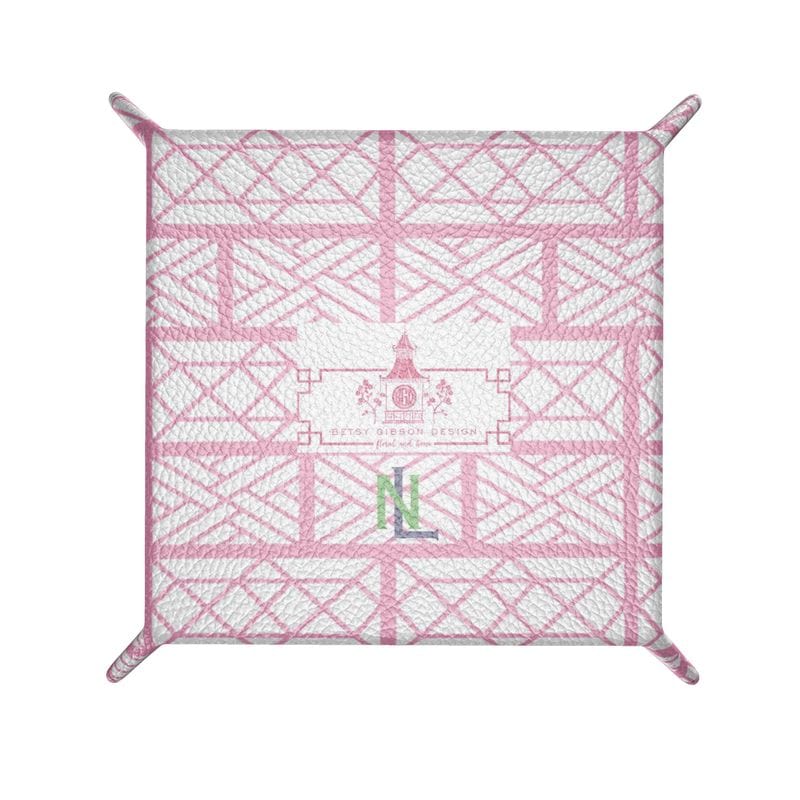 Nantucket Leather Valet/Trinket Tray in Pink and Blue