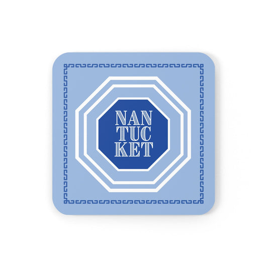 Nantucket Coasters with Octagonal Blues and Whites and Layered Nantucket Font