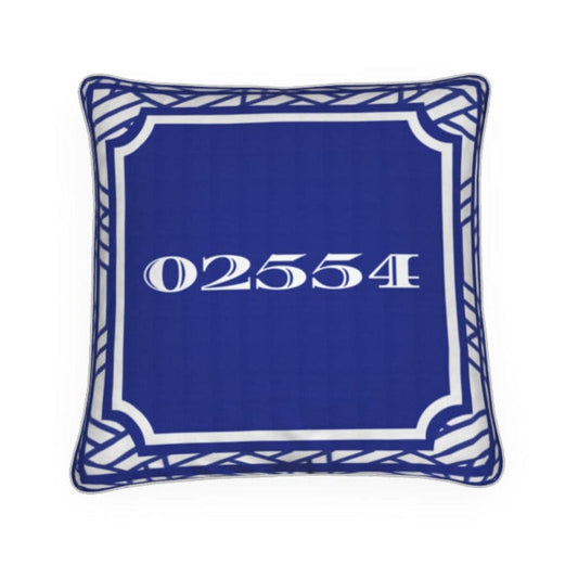 Nantucket Zip Code 02554 Pillow in Royal Blue and White