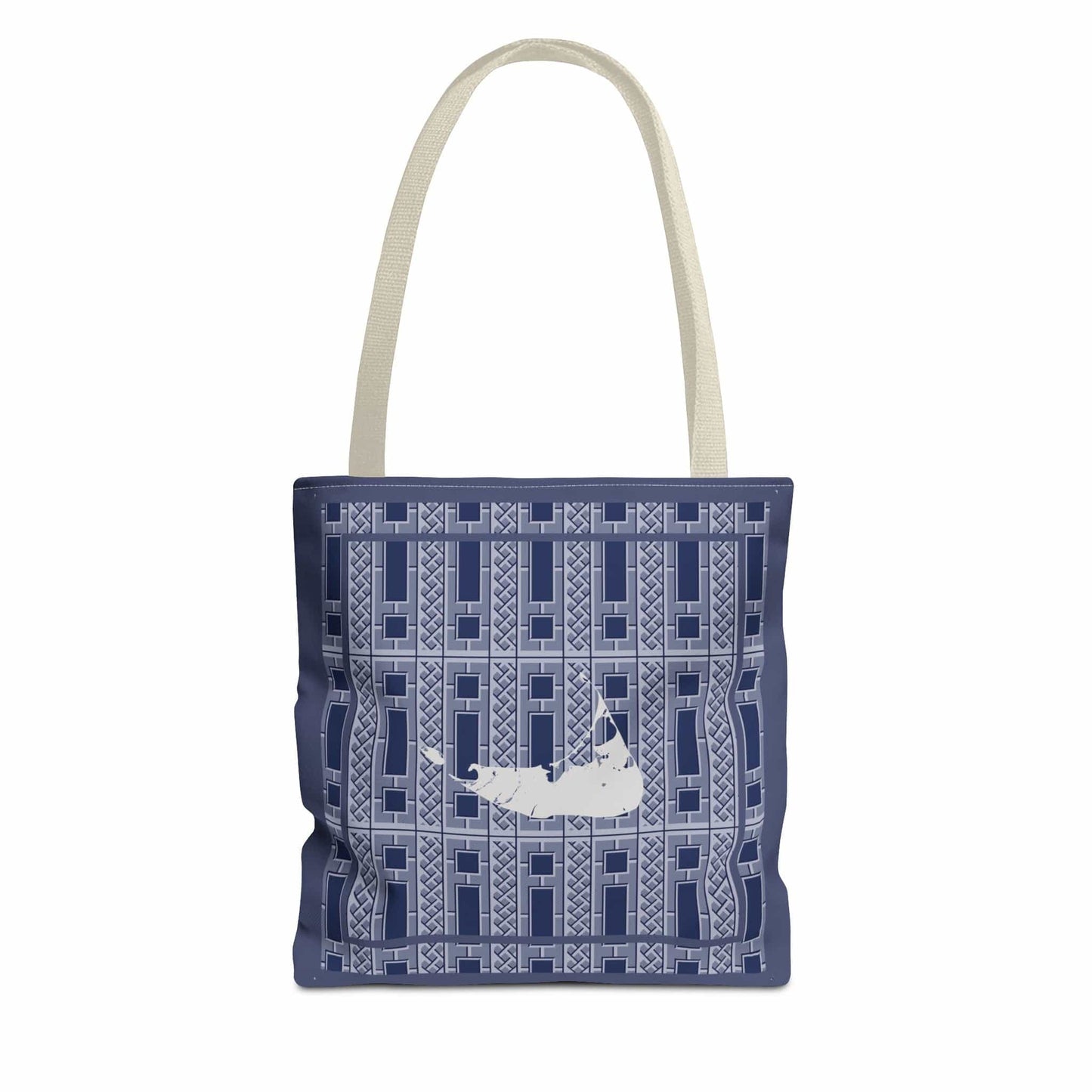 Nantucket Light Gray on Blue Lattice Tote Bag