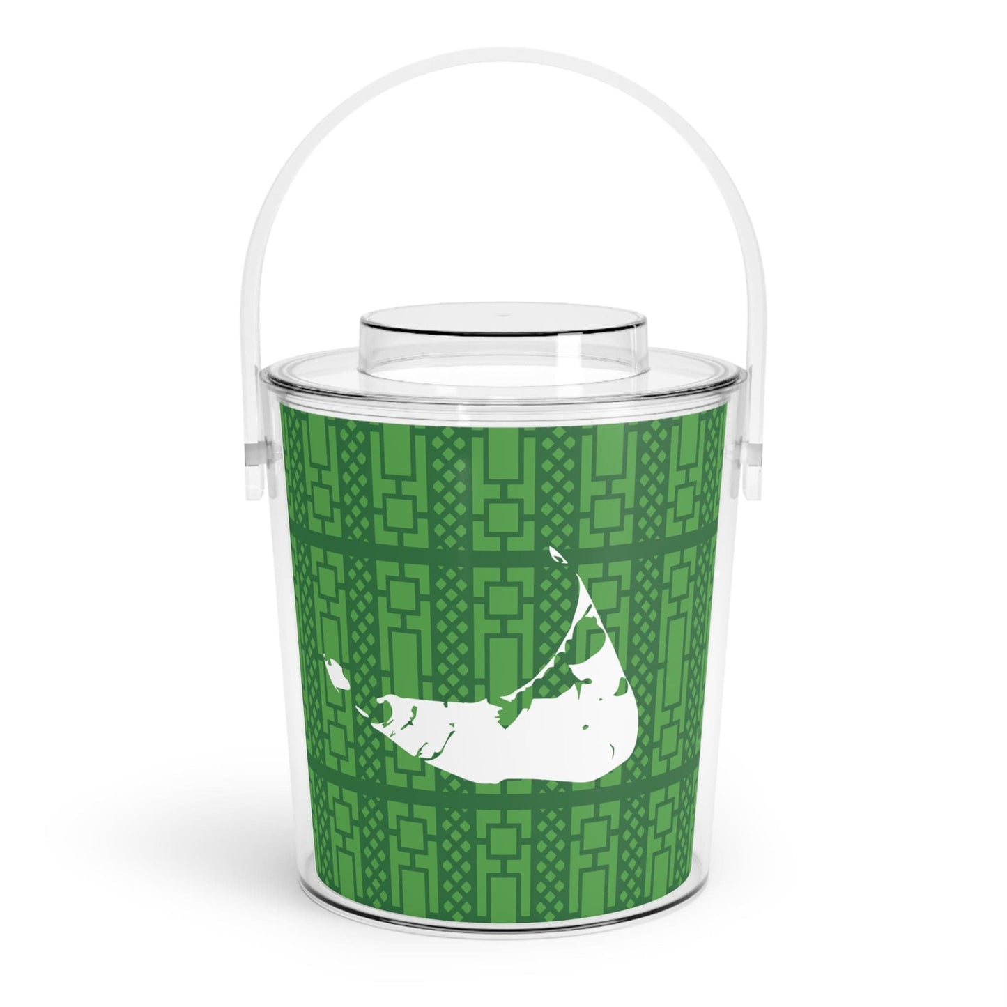 Nantucket and Lattice Acrylic Ice Bucket with Tongs in Green and White