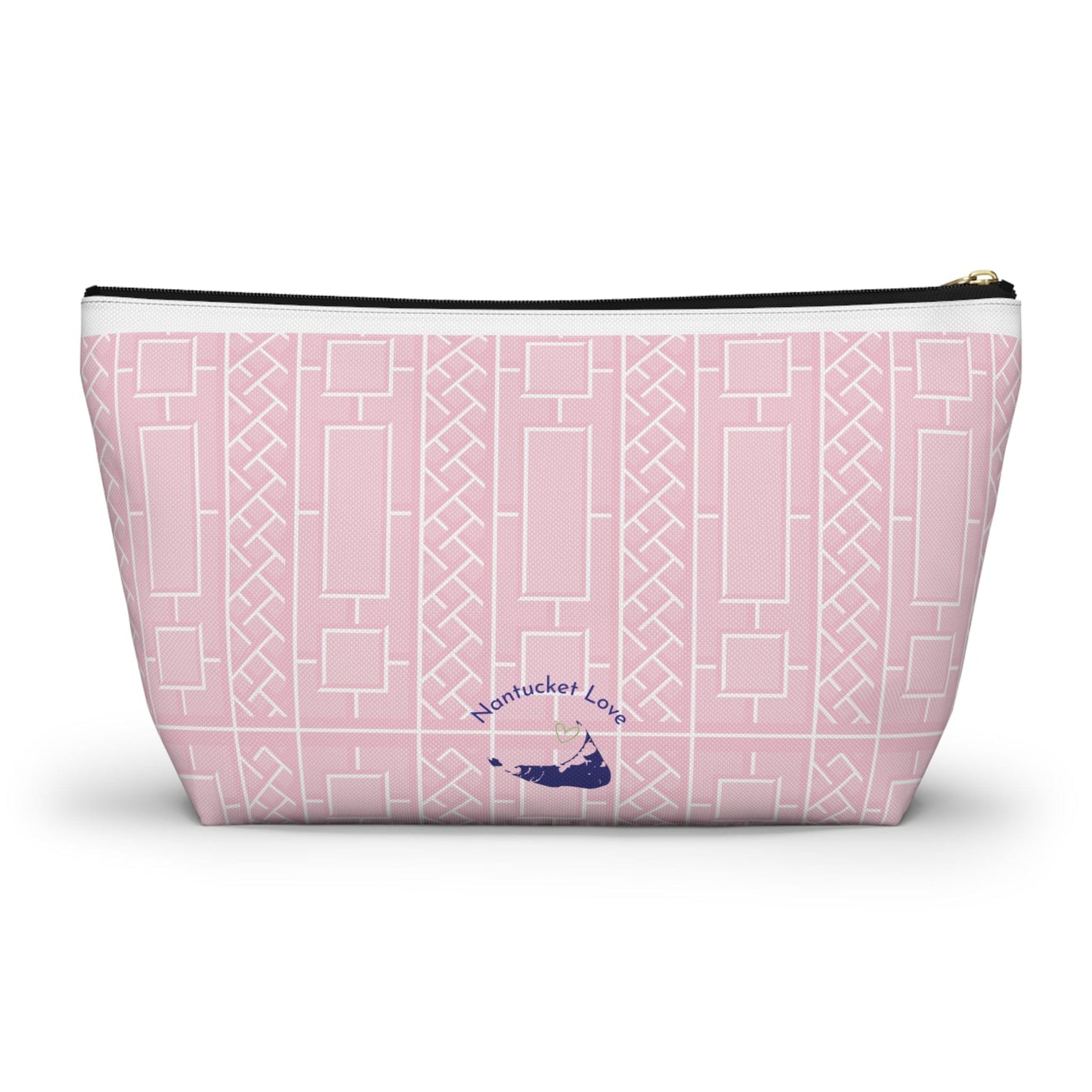 Nantucket Pink Hydrangea and Lattice Accessory Pouch w T-bottom