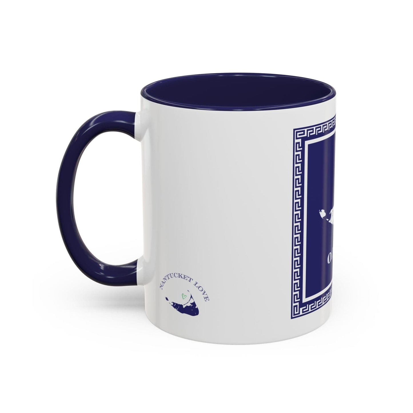 Coffee Mug Nantucket Zip Code Navy White Greek Key Surround 11/15oz