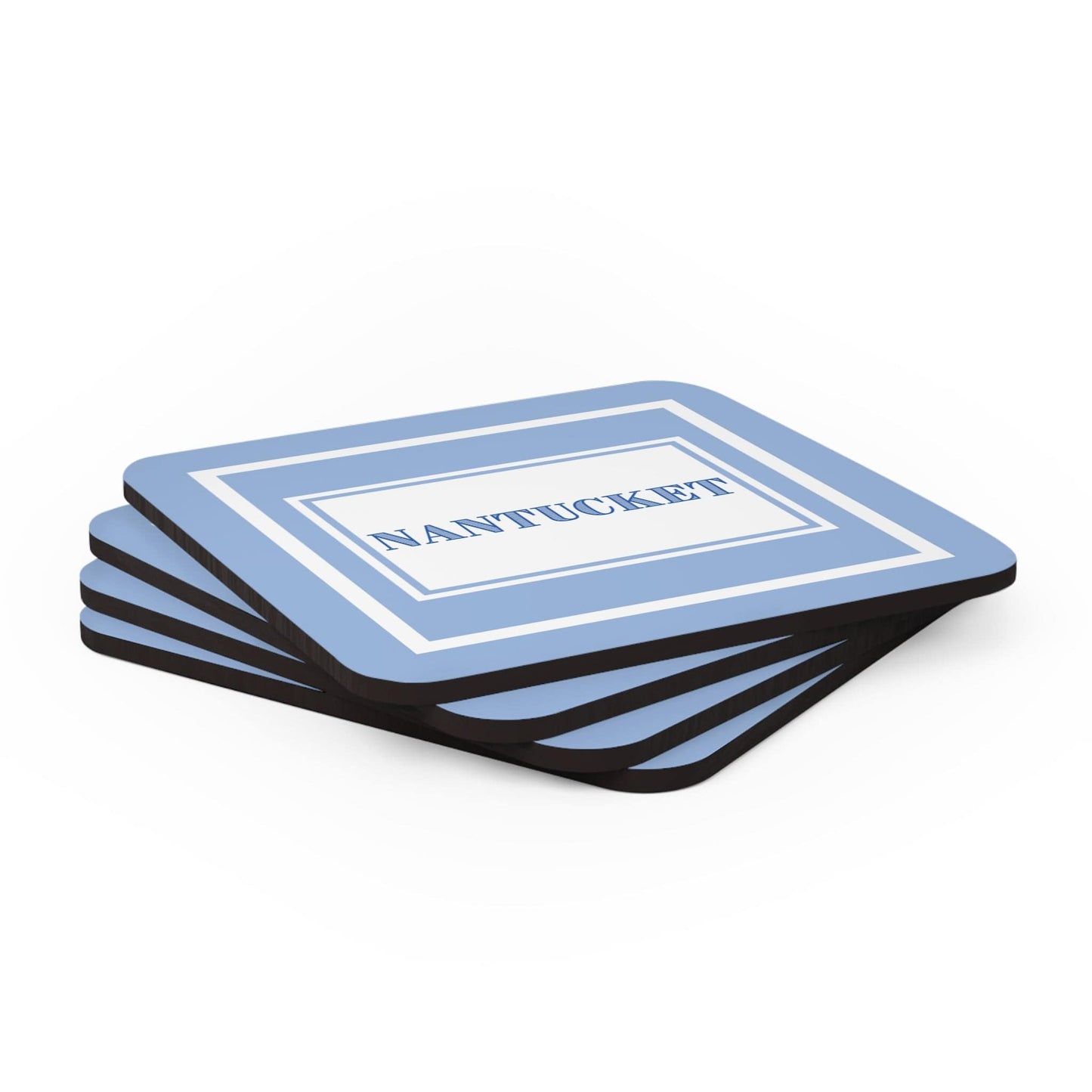 Nantucket 4 Piece Coaster Set in Light Blue and White