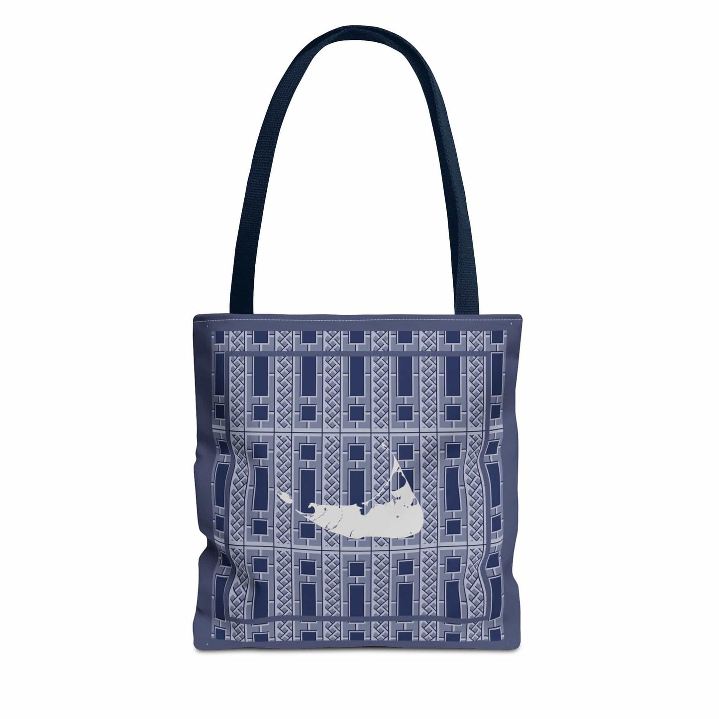 Nantucket Light Gray on Blue Lattice Tote Bag