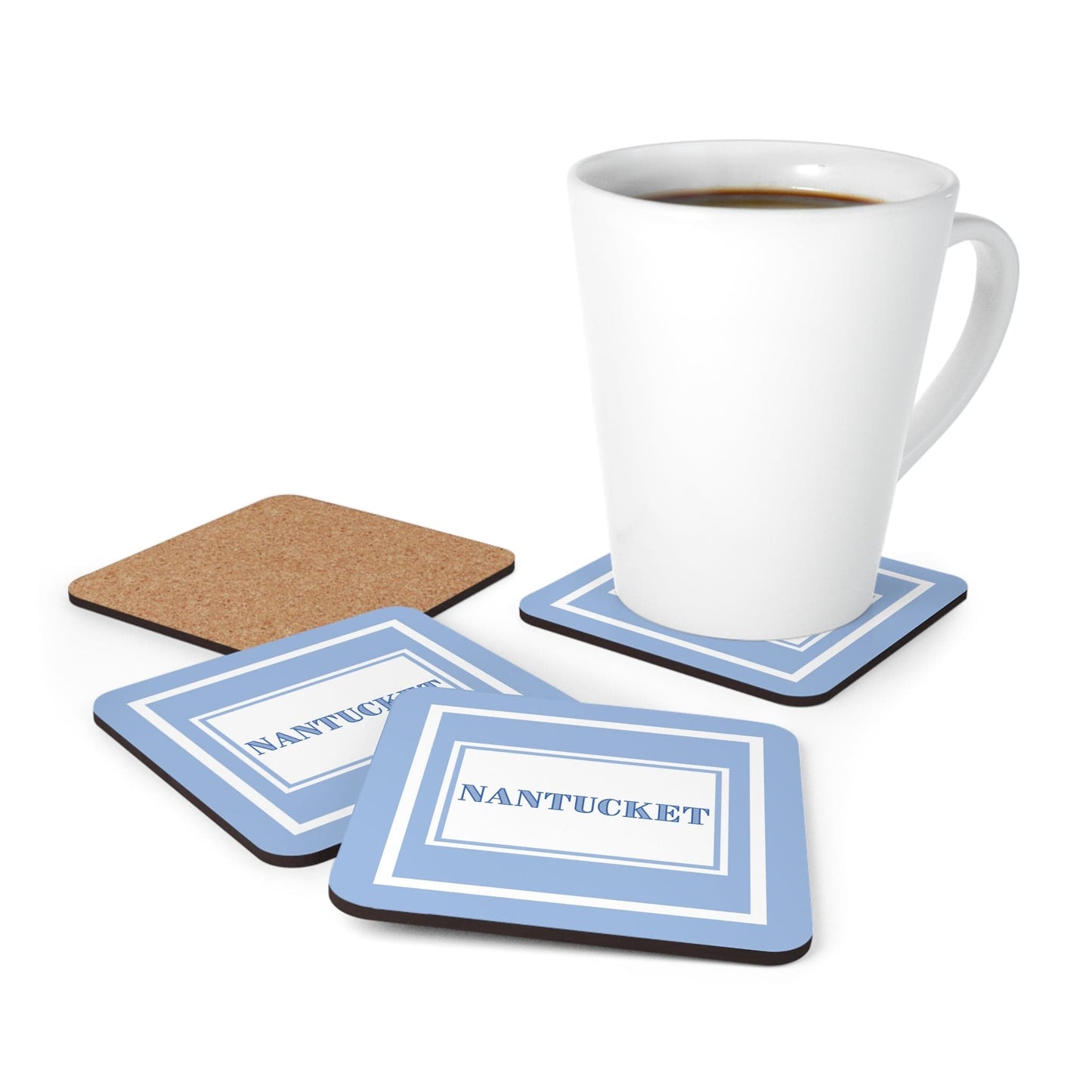 Nantucket 4 Piece Coaster Set in Light Blue and White