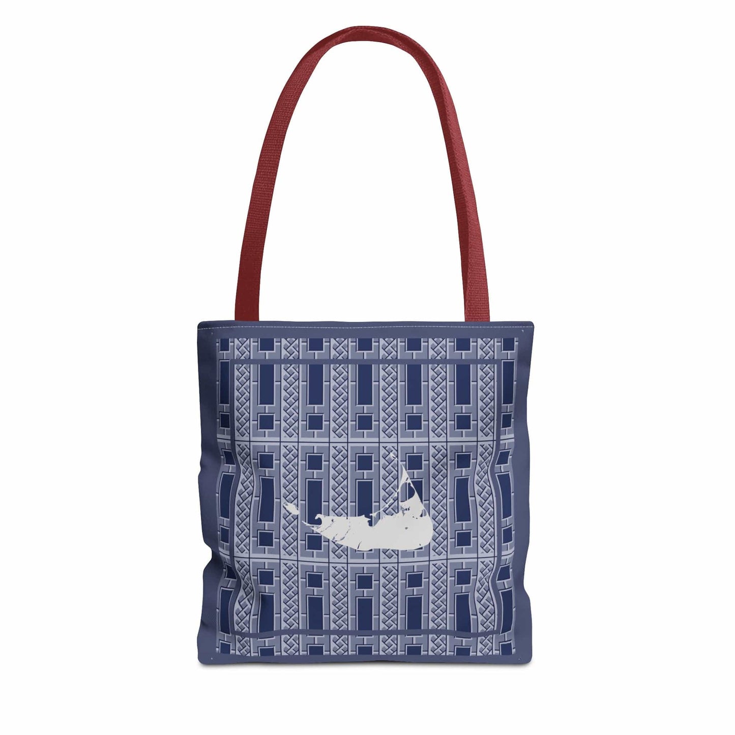 Nantucket Light Gray on Blue Lattice Tote Bag