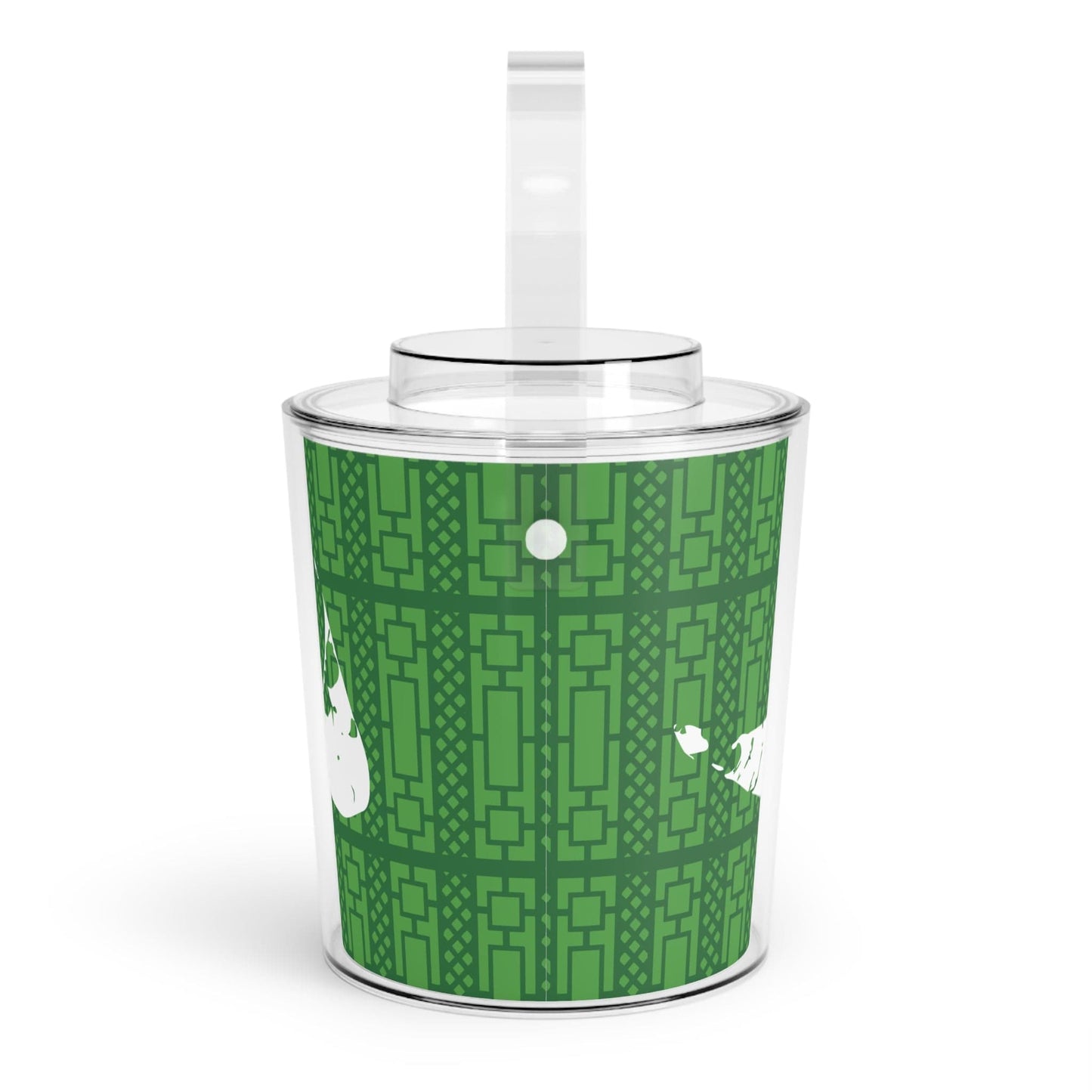 Nantucket and Lattice Acrylic Ice Bucket with Tongs in Green and White