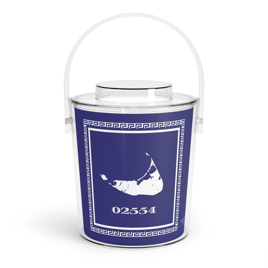 Nantucket Zip Code Acrylic Ice Bucket with Greek Key Border