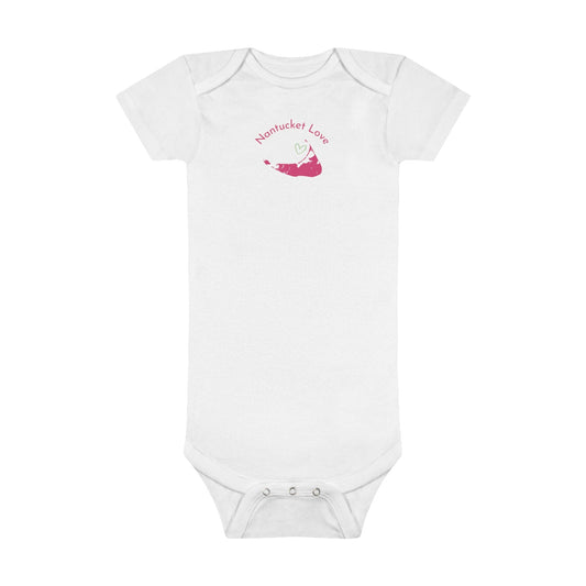 Nantucket Love Baby Short Sleeve Onesie® in Pink and Green