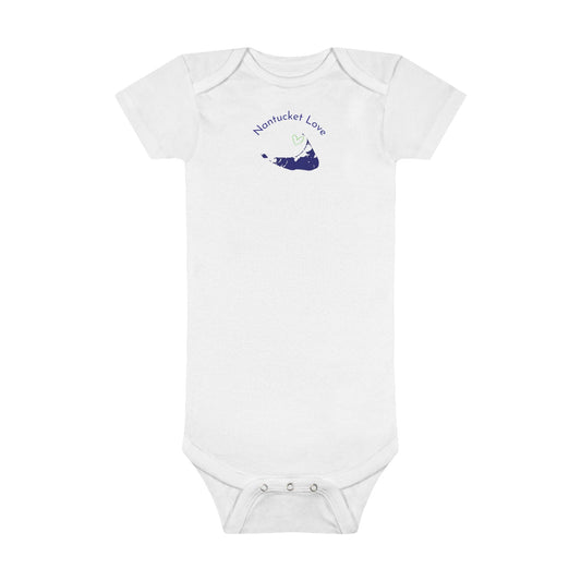 Nantucket Love Baby Short Sleeve Onesie® in Navy and Green