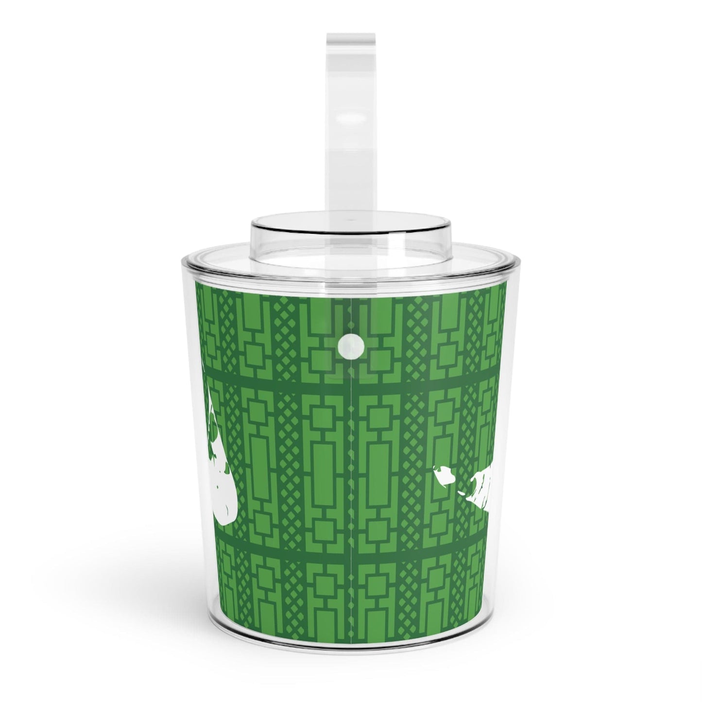 Nantucket and Lattice Acrylic Ice Bucket with Tongs in Green and White