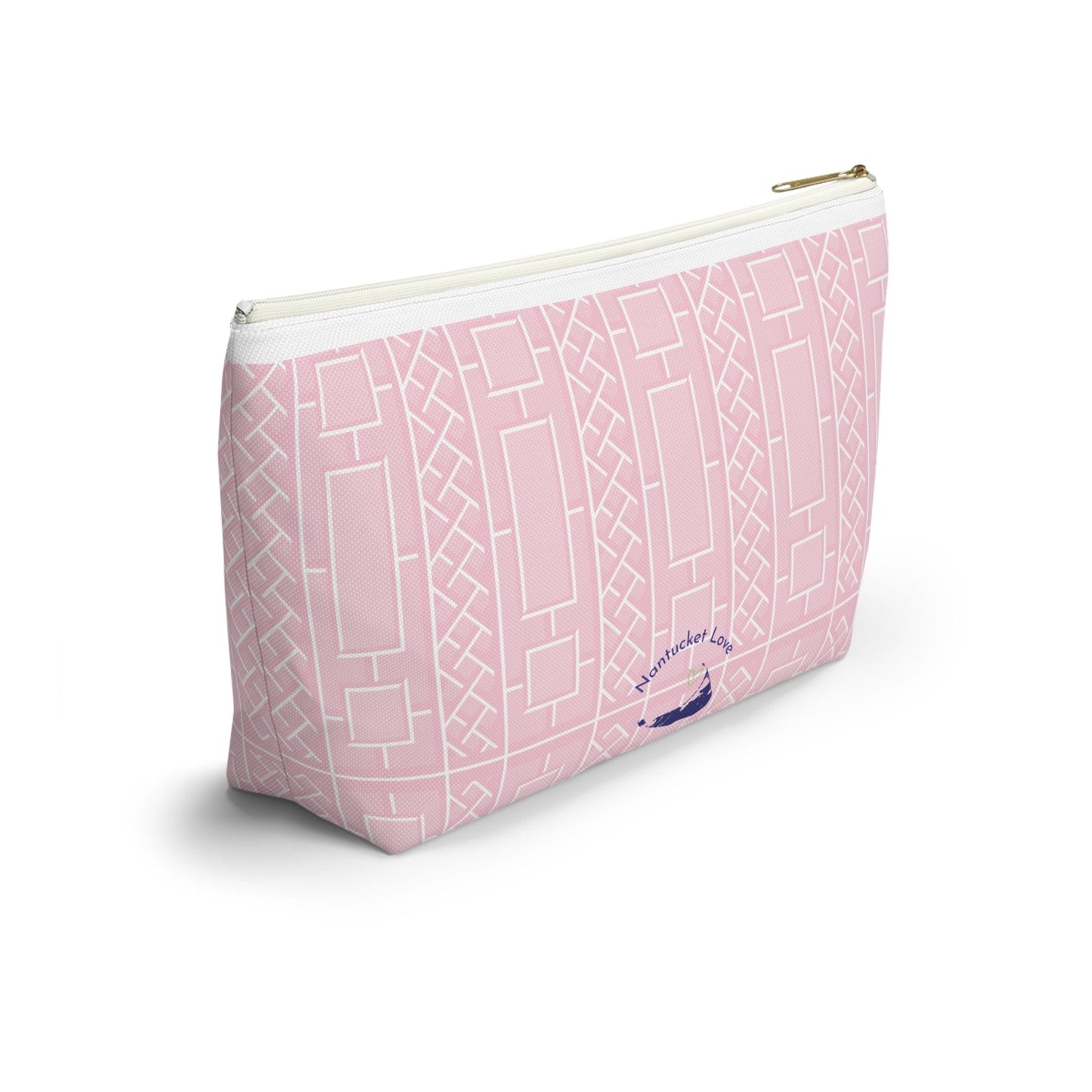 Nantucket Pink Hydrangea and Lattice Accessory Pouch w T-bottom