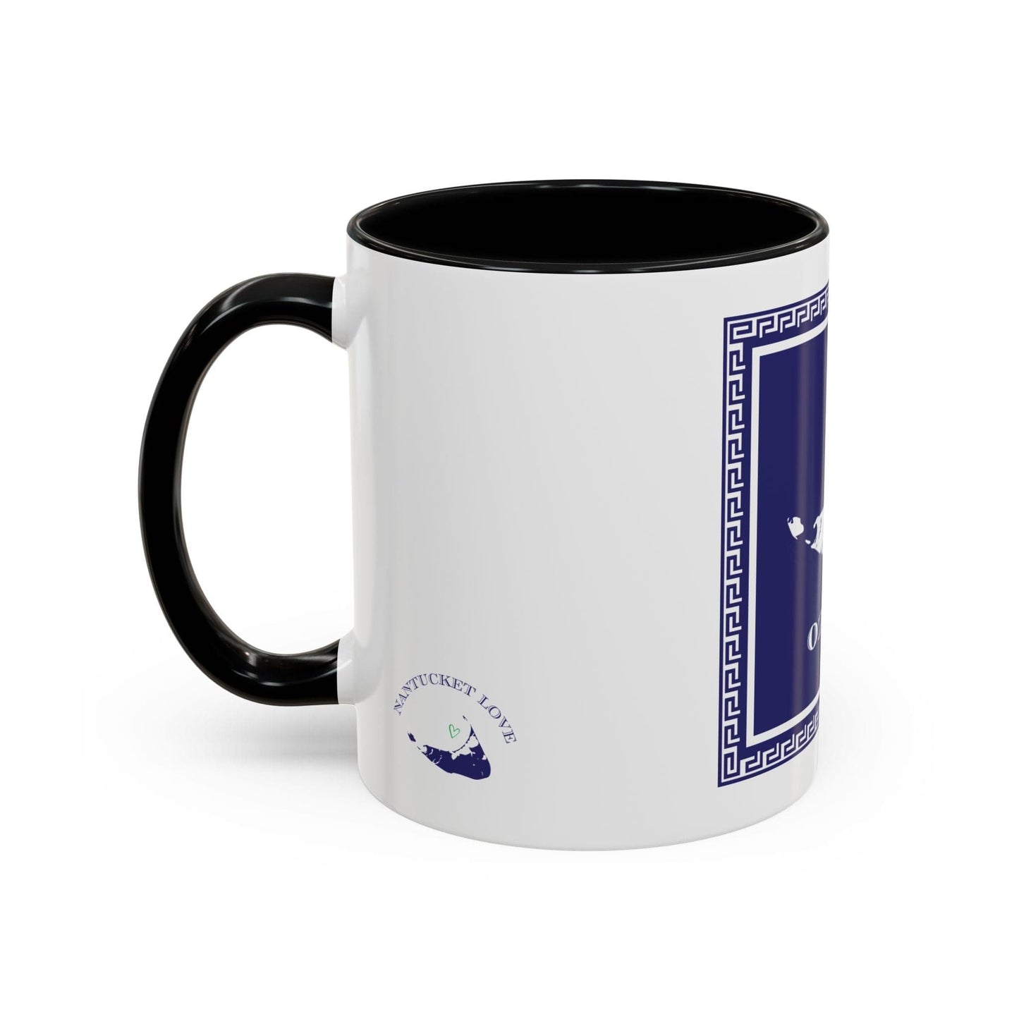 Coffee Mug Nantucket Zip Code Navy White Greek Key Surround 11/15oz