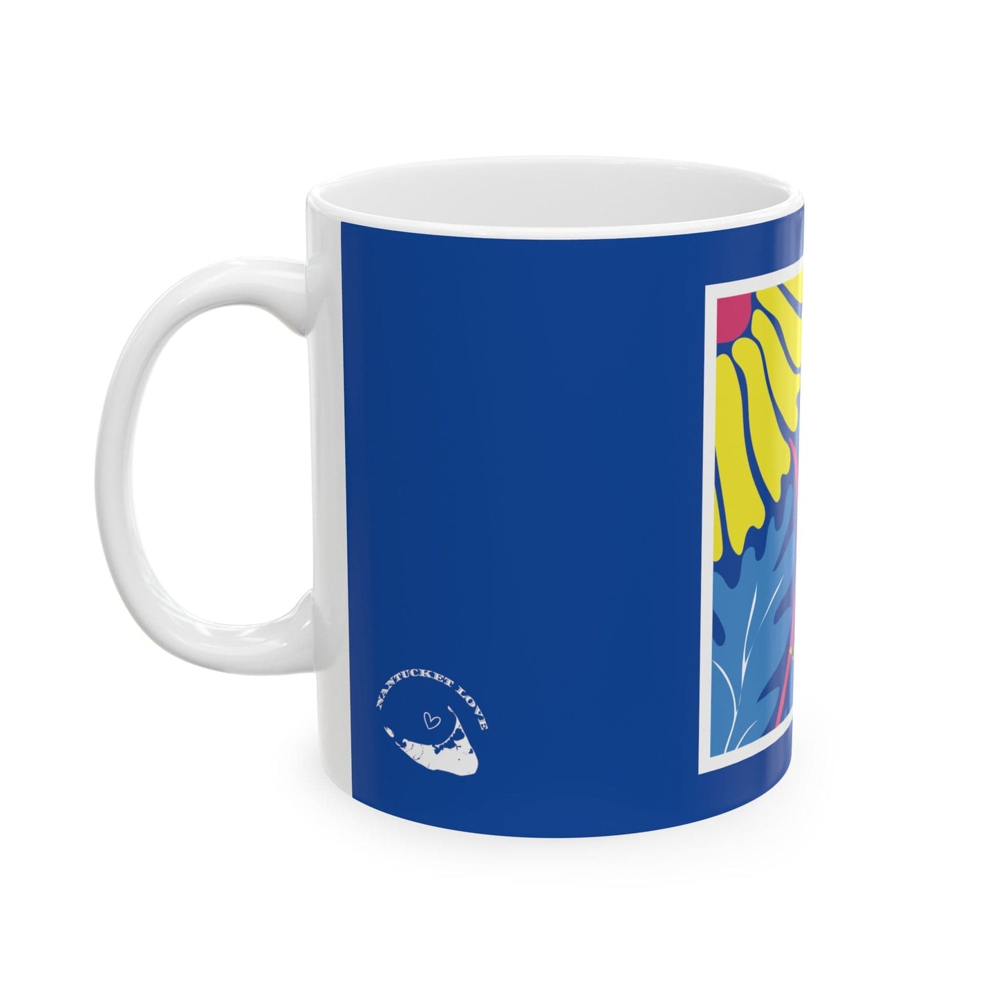 Nantucket Daisies in Blue on Blue Ceramic Mug, (11oz)