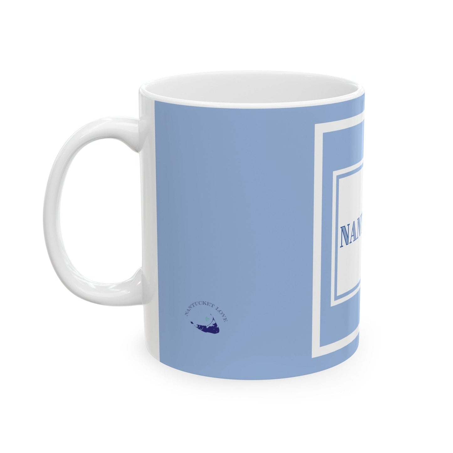 Nantucket Text Ceramic Mug in Blue and White 11oz