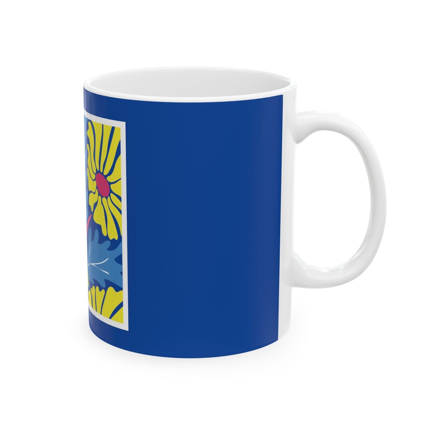 Nantucket Daisies in Blue on Blue Ceramic Mug, (11oz)