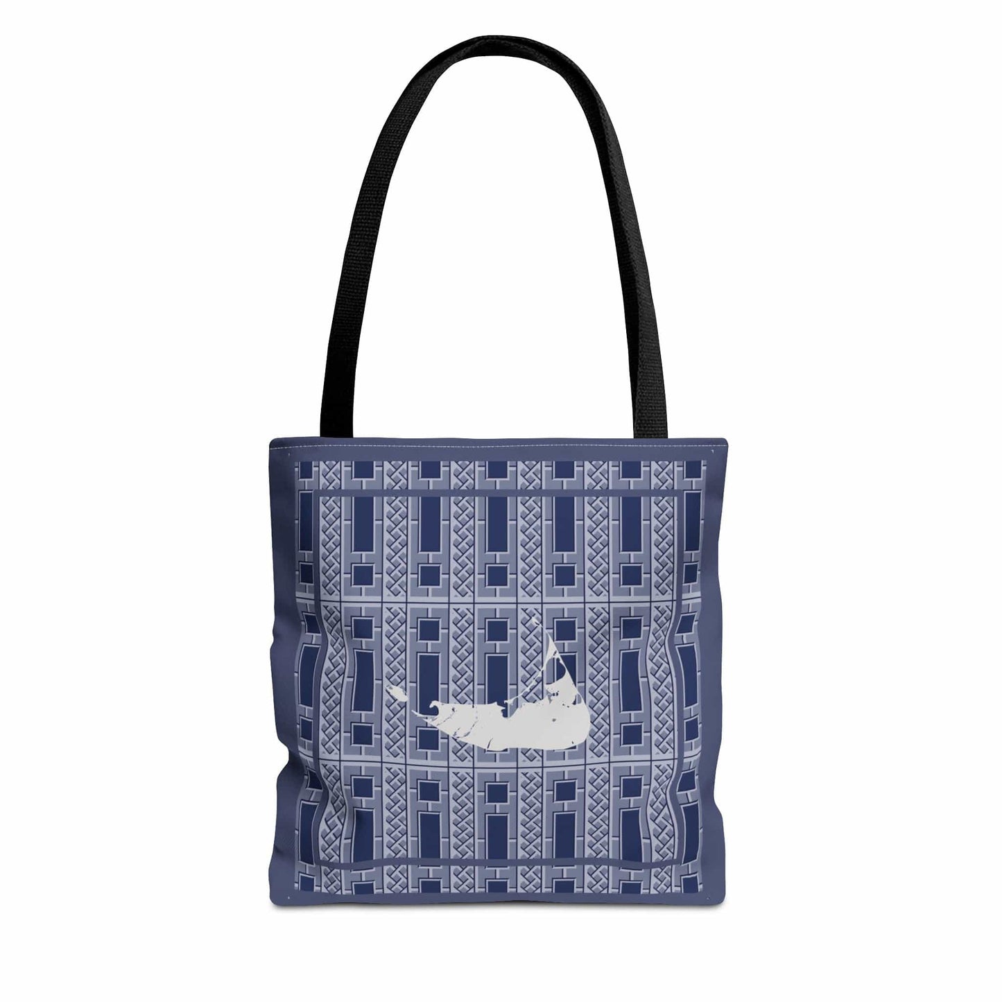 Nantucket Light Gray on Blue Lattice Tote Bag