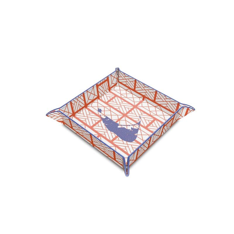 Nantucket Leather Valet/Trinket Tray in Blue and Orange