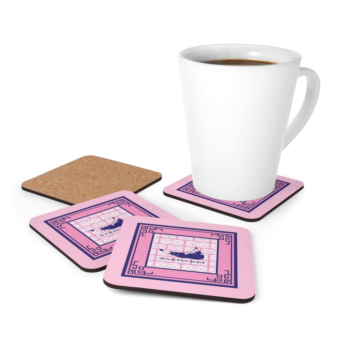 Nantucket Coasters in Navy Blue and Pink Chippendale