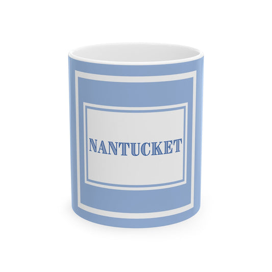 Nantucket Text Ceramic Mug in Blue and White 11oz