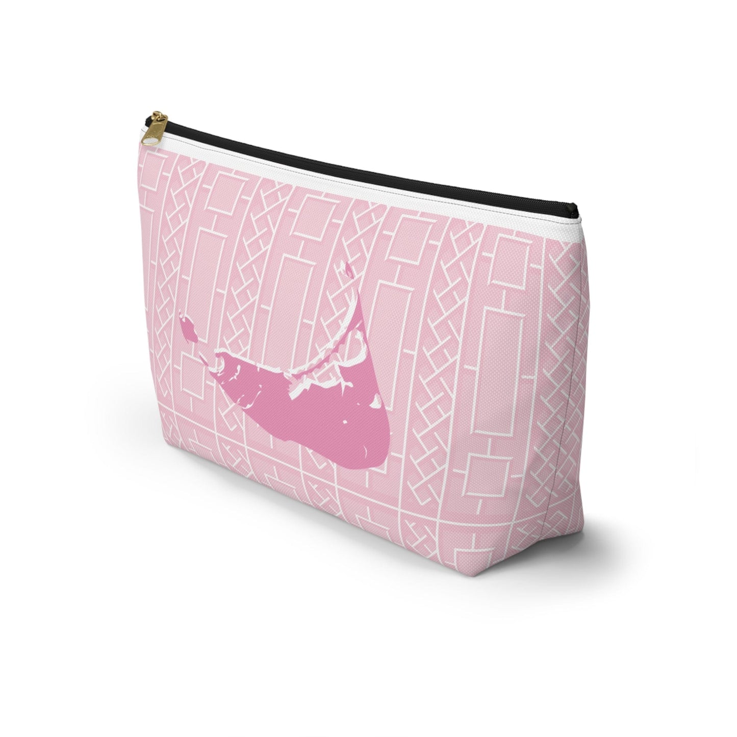 Nantucket Pink Hydrangea and Lattice Accessory Pouch w T-bottom