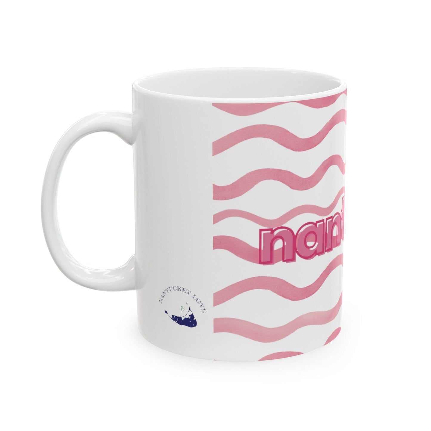 Nantucket Pink Waves Ceramic Mug, (11oz)