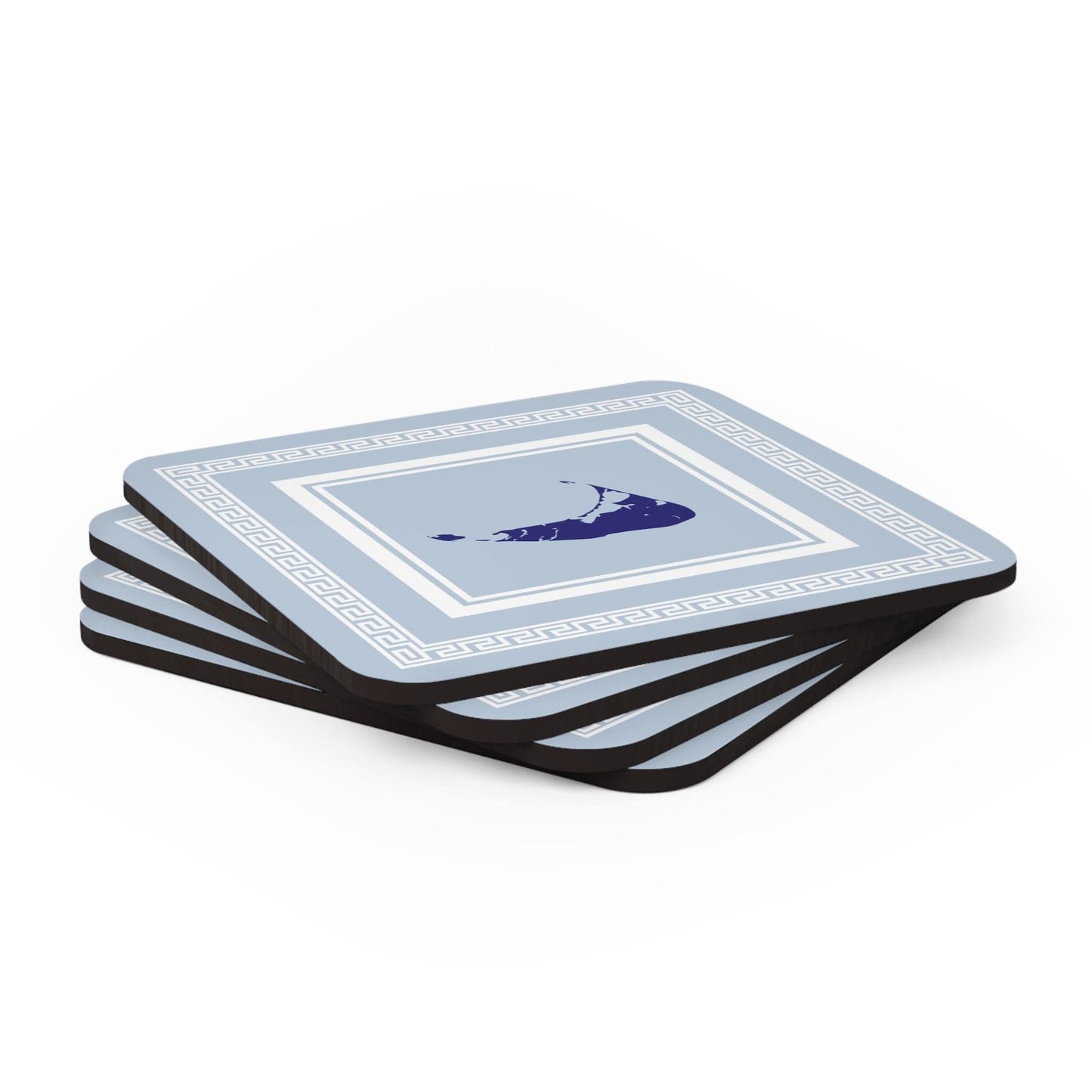 Nantucket Coaster Set with Blue and White Greek Key frame