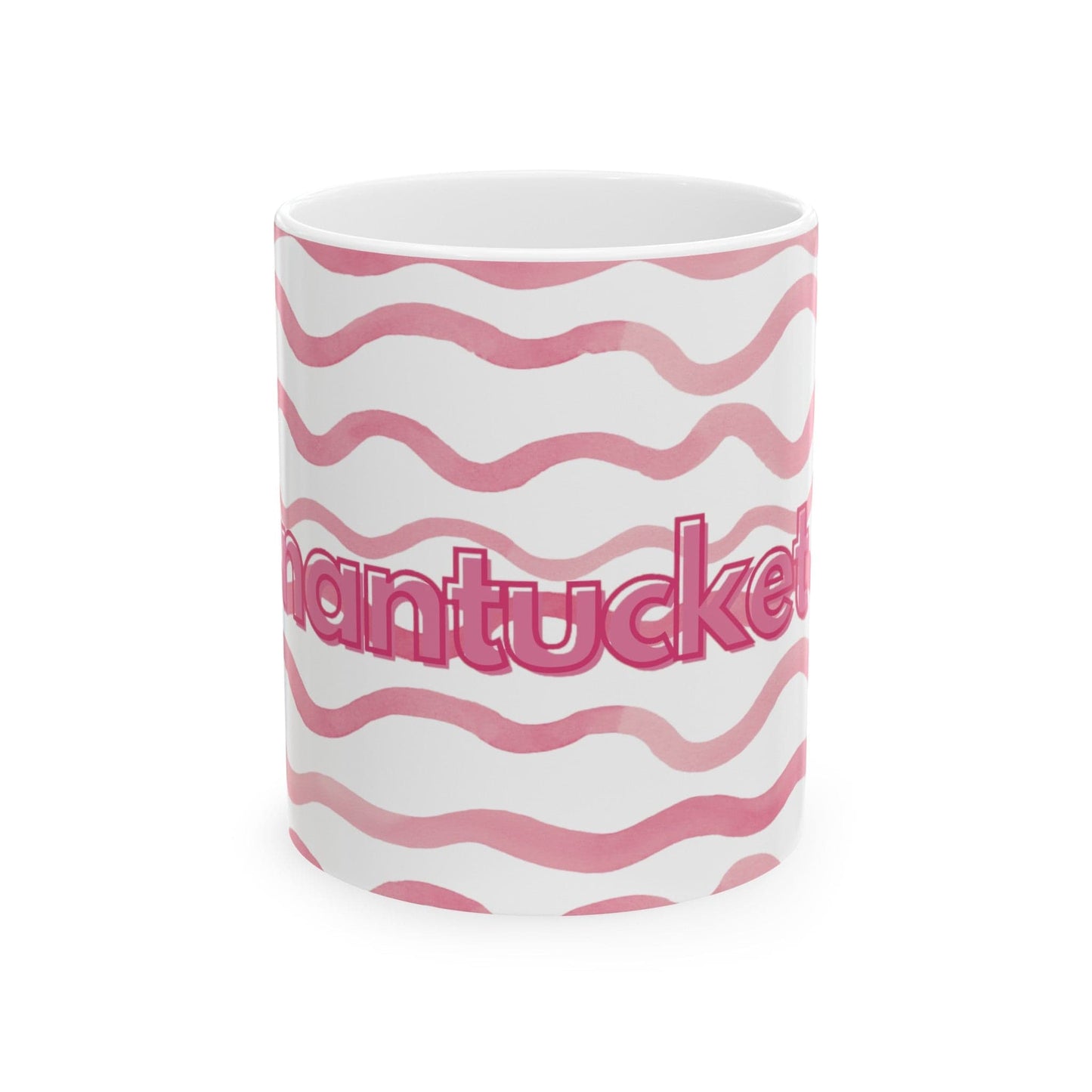 Nantucket Pink Waves Ceramic Mug, (11oz)