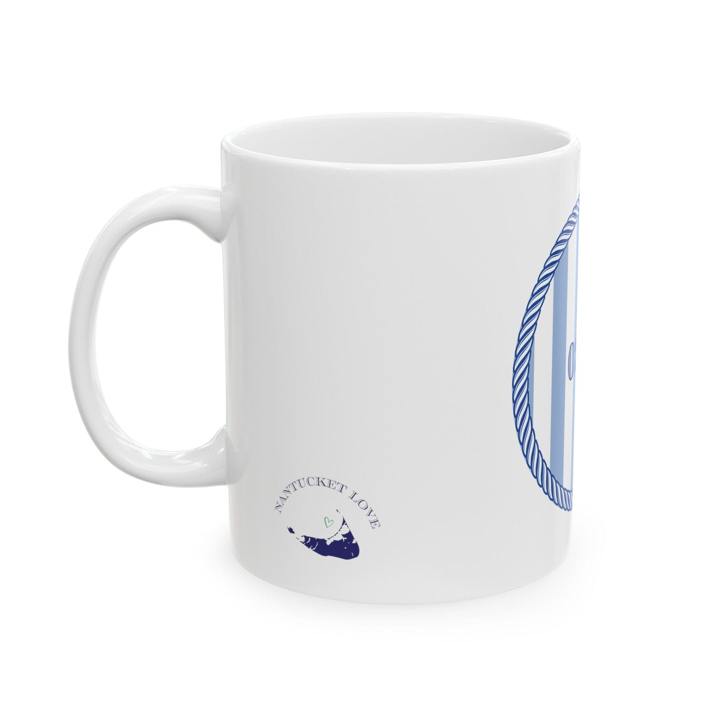 Nantucket 02554 Blue and White Striped Ceramic Mug, (11oz)