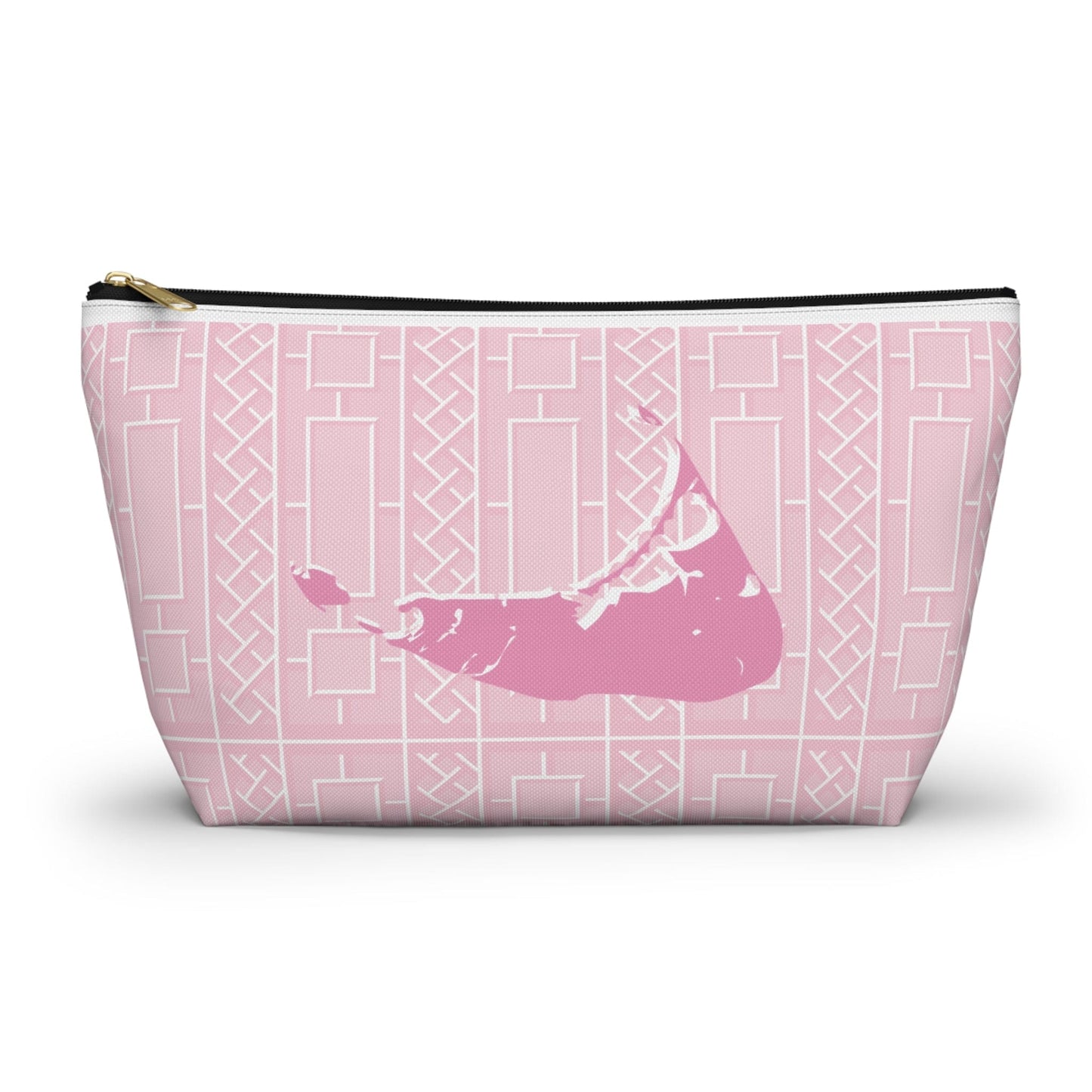 Nantucket Pink Hydrangea and Lattice Accessory Pouch w T-bottom