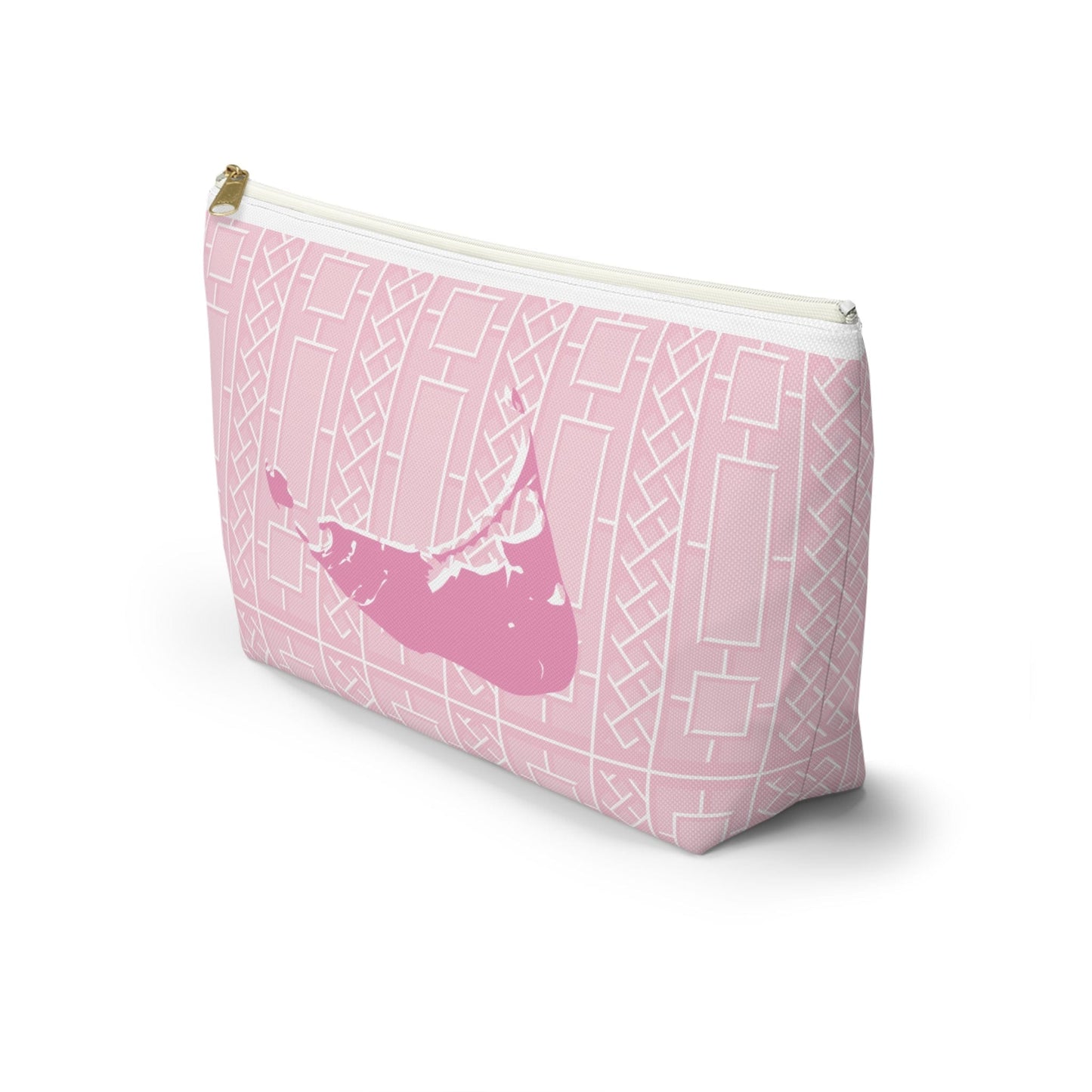 Nantucket Pink Hydrangea and Lattice Accessory Pouch w T-bottom