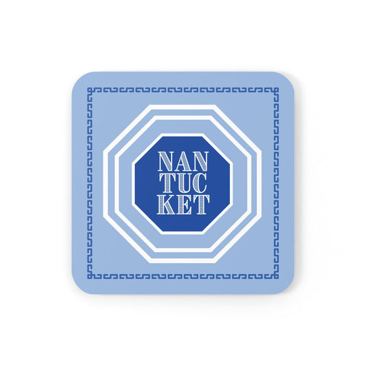 Nantucket Coasters with Octagonal Blues and Whites and Layered Nantucket Font