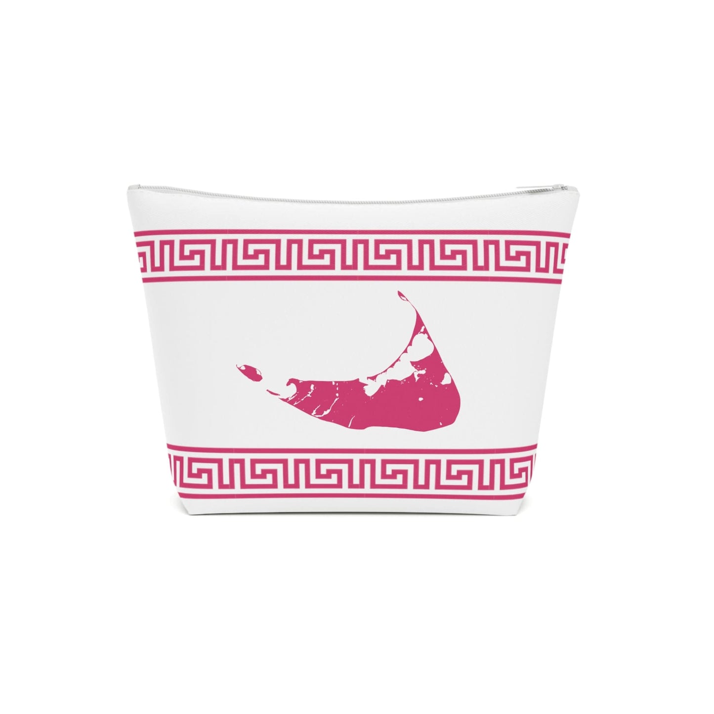 Nantucket Cotton Cosmetic Bag in Raspberry and White with Greek Key