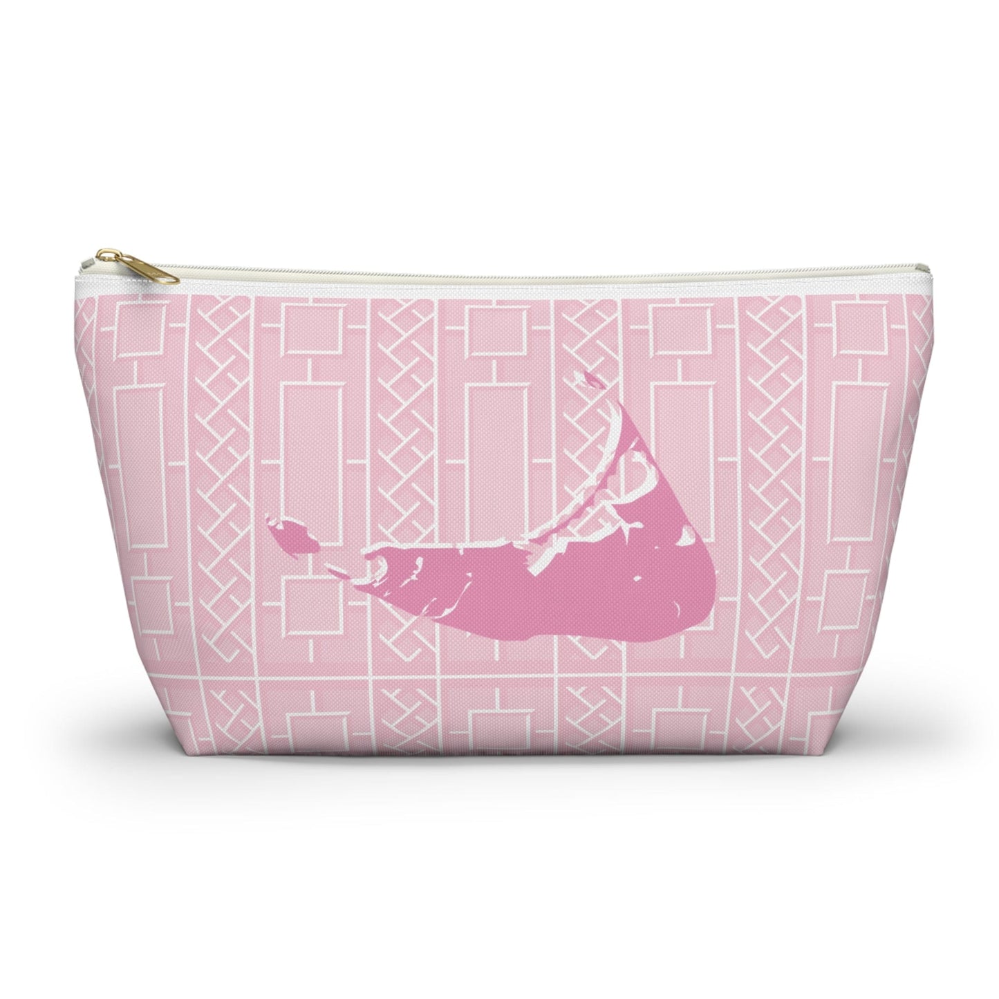 Nantucket Pink Hydrangea and Lattice Accessory Pouch w T-bottom