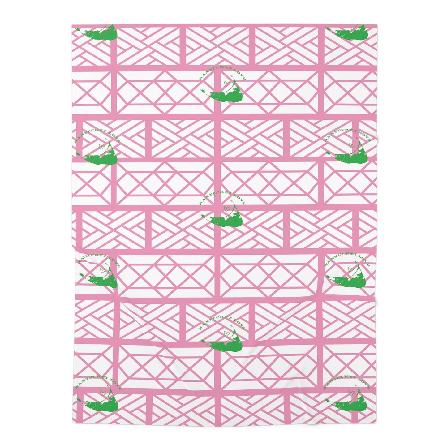 Nantucket Love™ Pink and Green Baby Swaddle Blanket