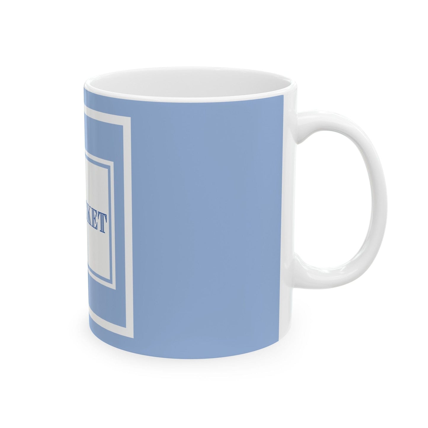 Nantucket Text Ceramic Mug in Blue and White 11oz