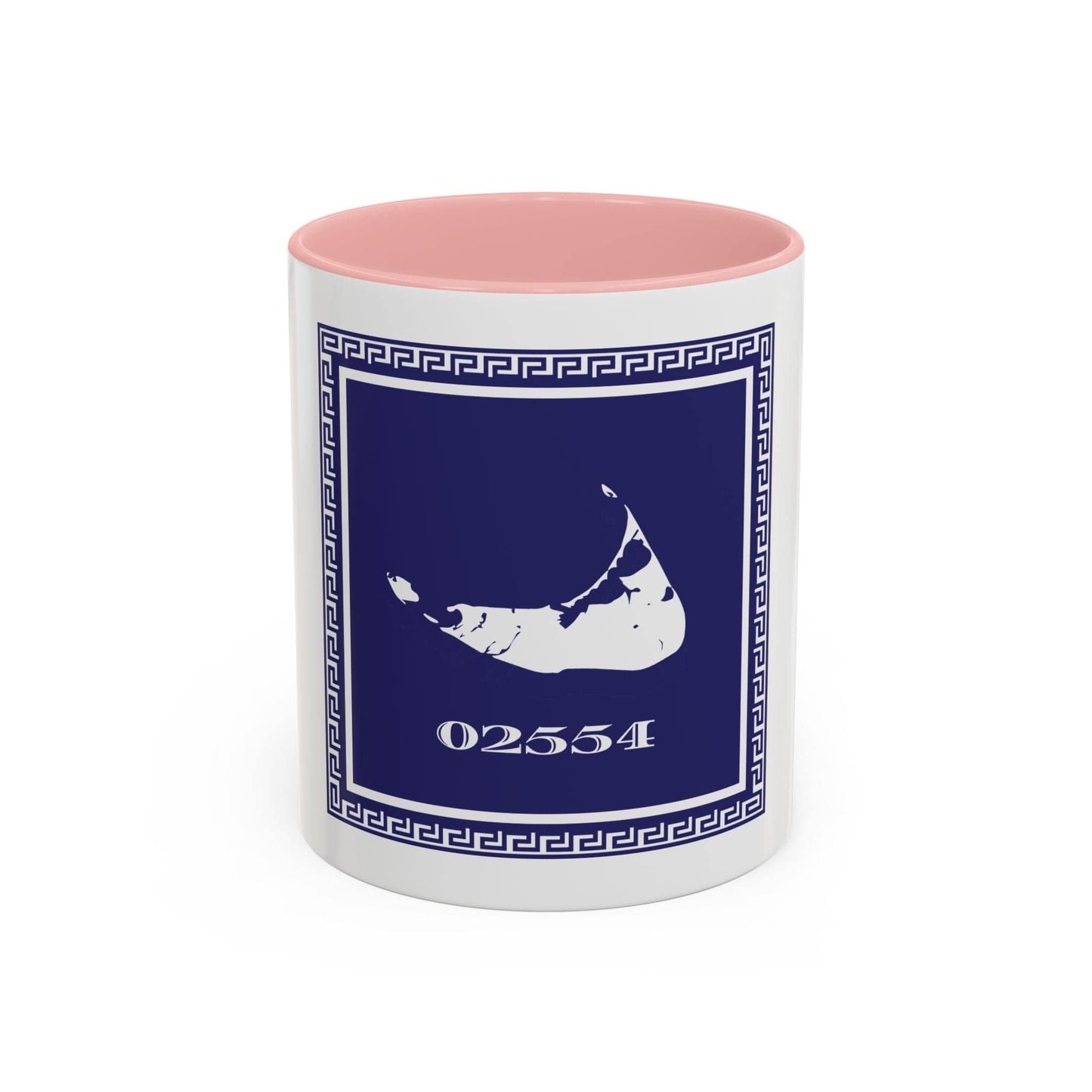 Coffee Mug Nantucket Zip Code Navy White Greek Key Surround 11/15oz