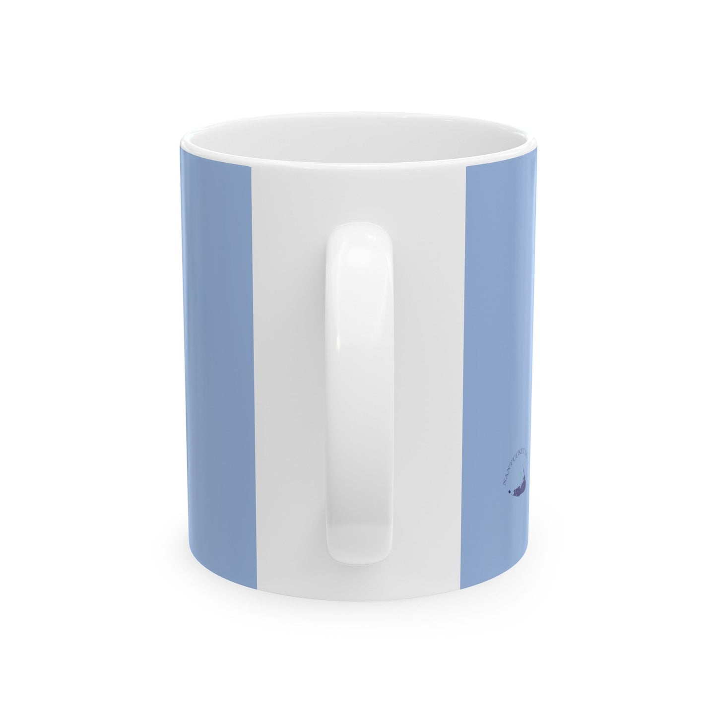 Nantucket Text Ceramic Mug in Blue and White 11oz