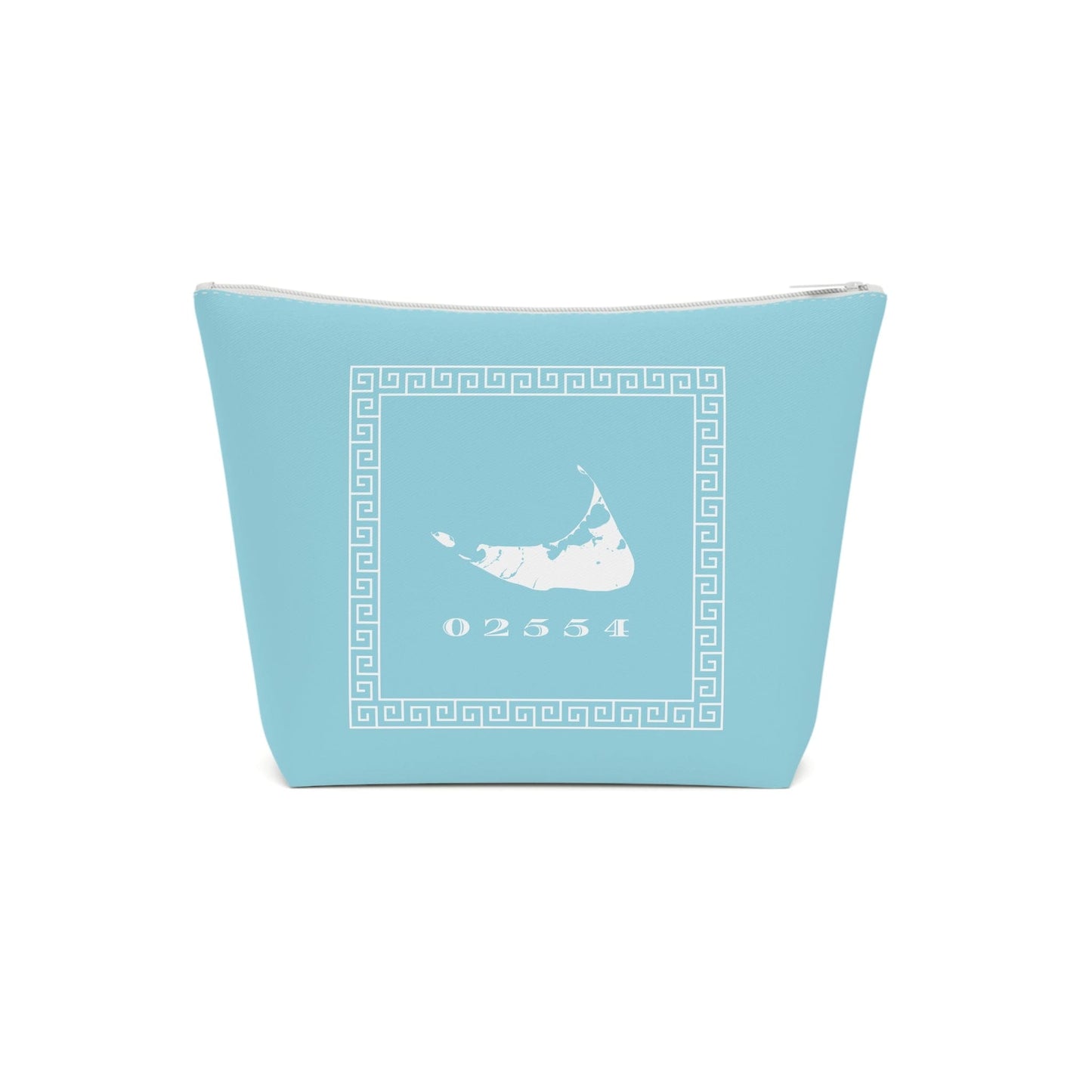 Nantucket Blue Greek Key Zip Code Cotton Cosmetic Bag