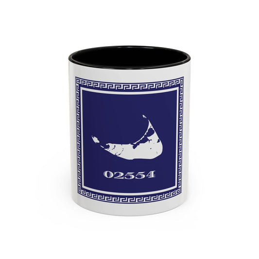 Coffee Mug Nantucket Zip Code Navy White Greek Key Surround 11/15oz