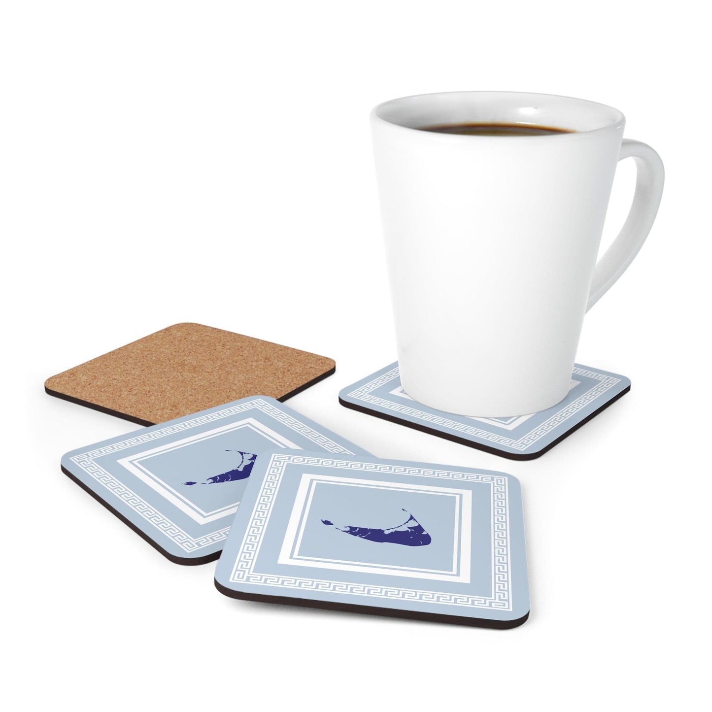 Nantucket Coaster Set with Blue and White Greek Key frame