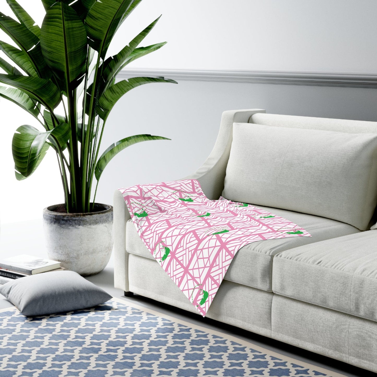 Nantucket Love™ Pink and Green Baby Swaddle Blanket