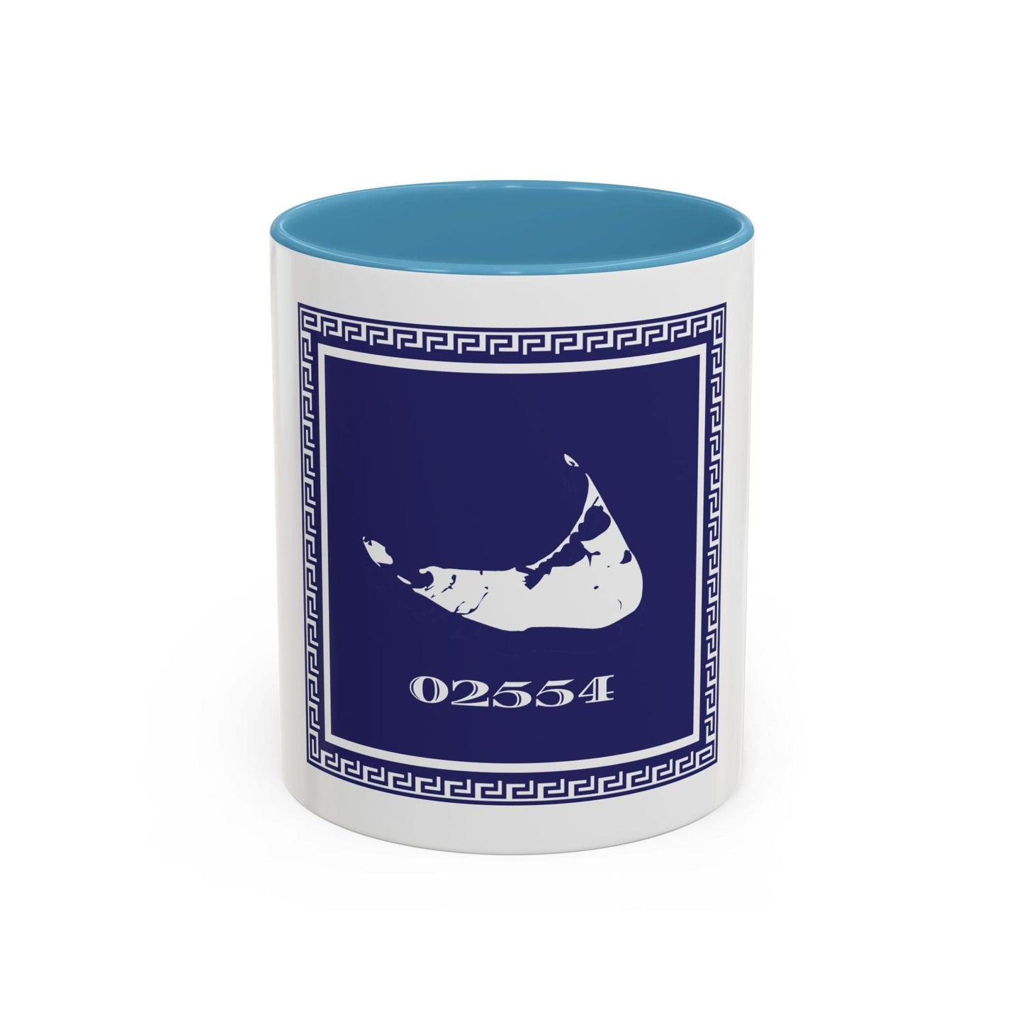 Coffee Mug Nantucket Zip Code Navy White Greek Key Surround 11/15oz