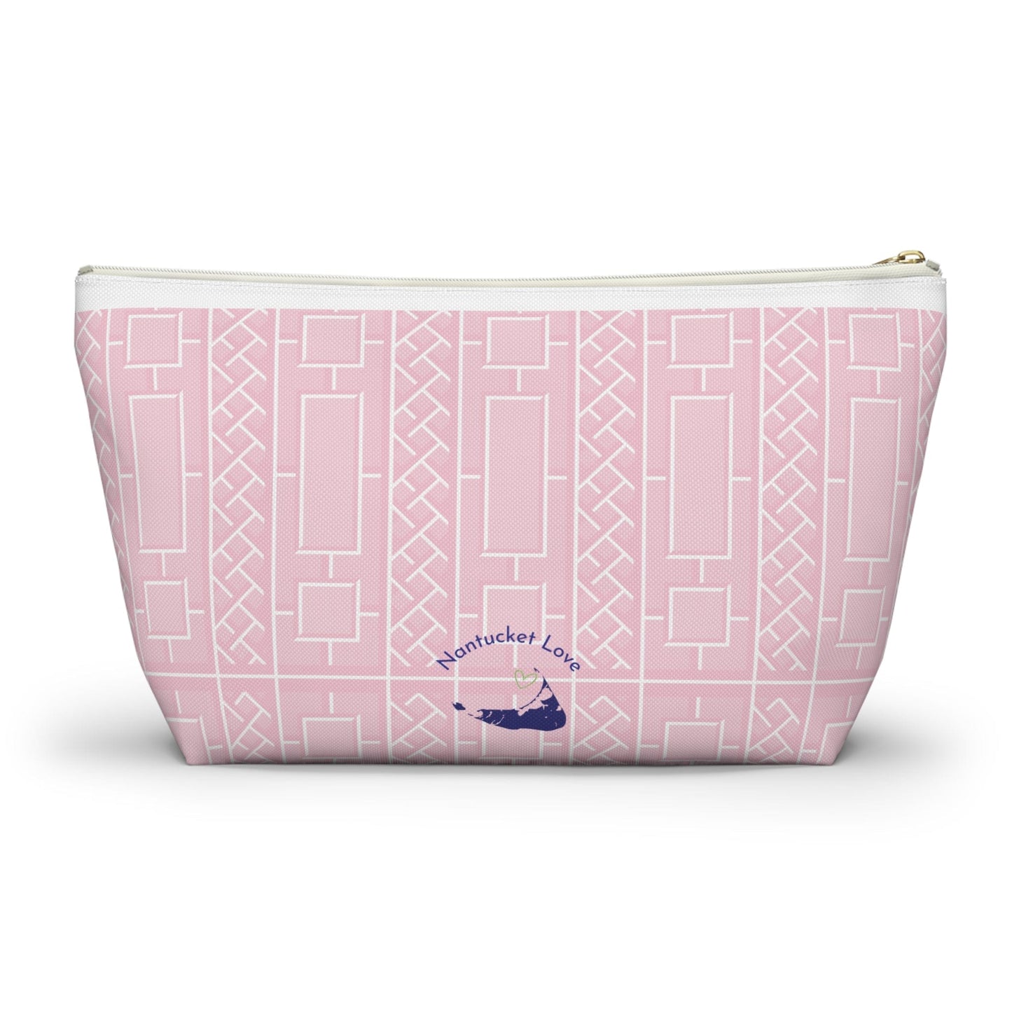 Nantucket Pink Hydrangea and Lattice Accessory Pouch w T-bottom