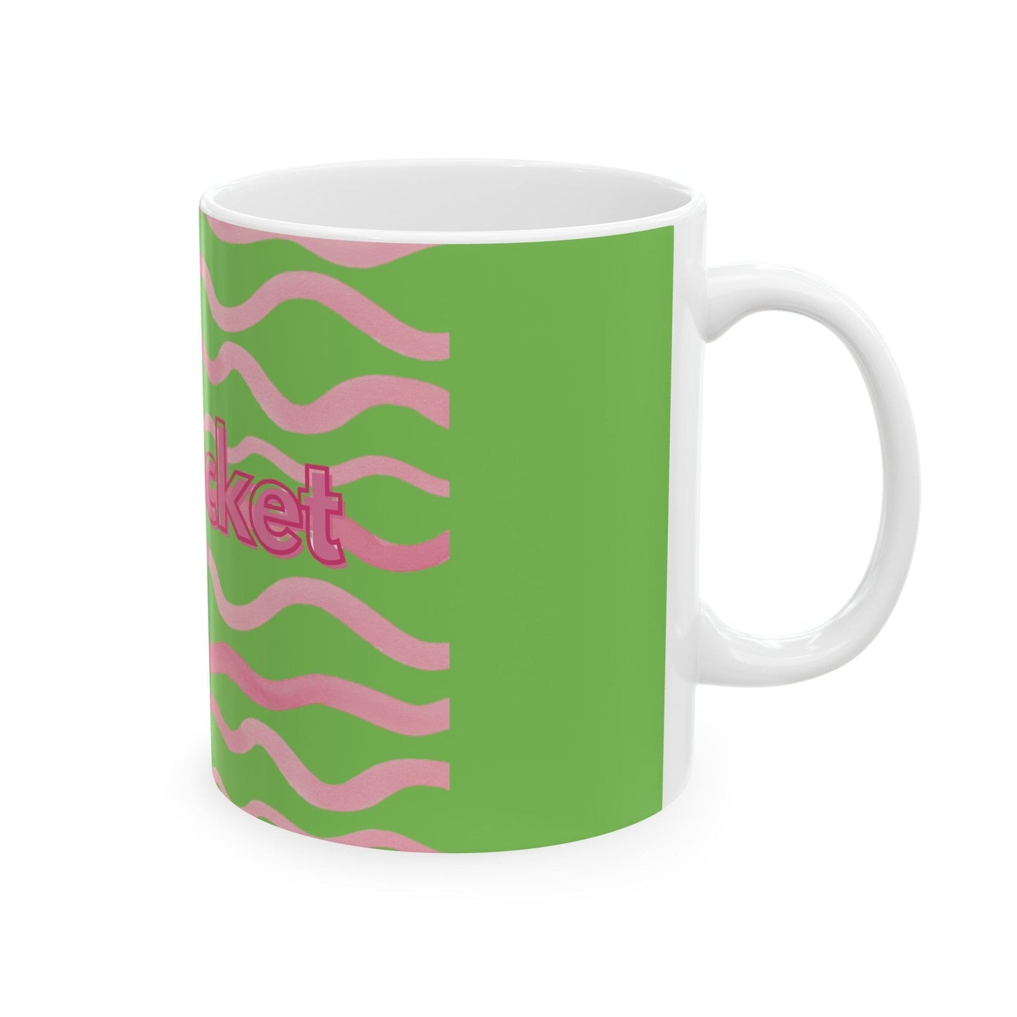 Nantucket Pink and Green Waves Ceramic Mug, (11oz)